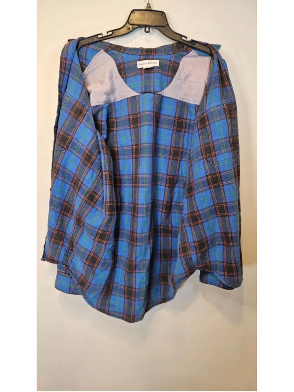 Vintage 90s Banana Republic Flannel Shirt L Made Portugal Blue Plaid Cotton